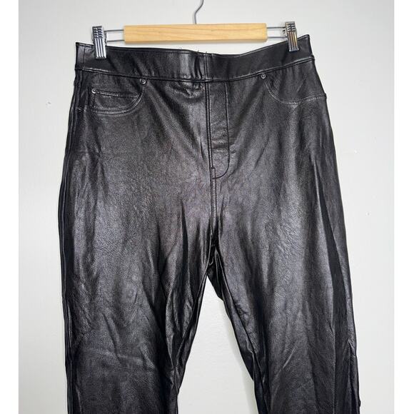 Spanx Faux Leather Leggings Black Large High Rise Shaping Slim Fit - Picture 3 of 7